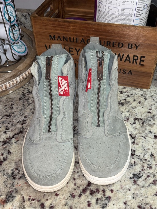 Jordan Shoes - Jordan Zip-Front Suede Sneakers in Light Gray with Red Nike Tag